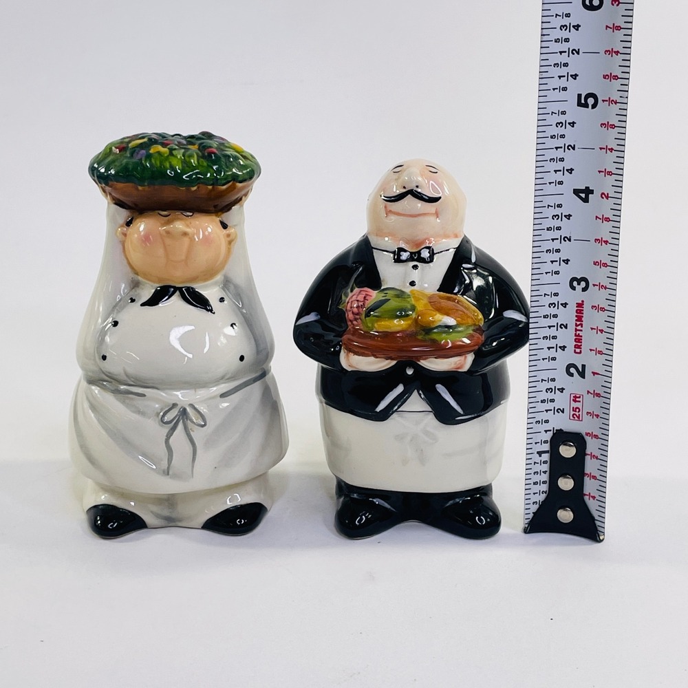CIC Ceramic Chef and Waiter Salt and Pepper Shakers Set Whimsical Kitchen Decor - Picture 5 of 7